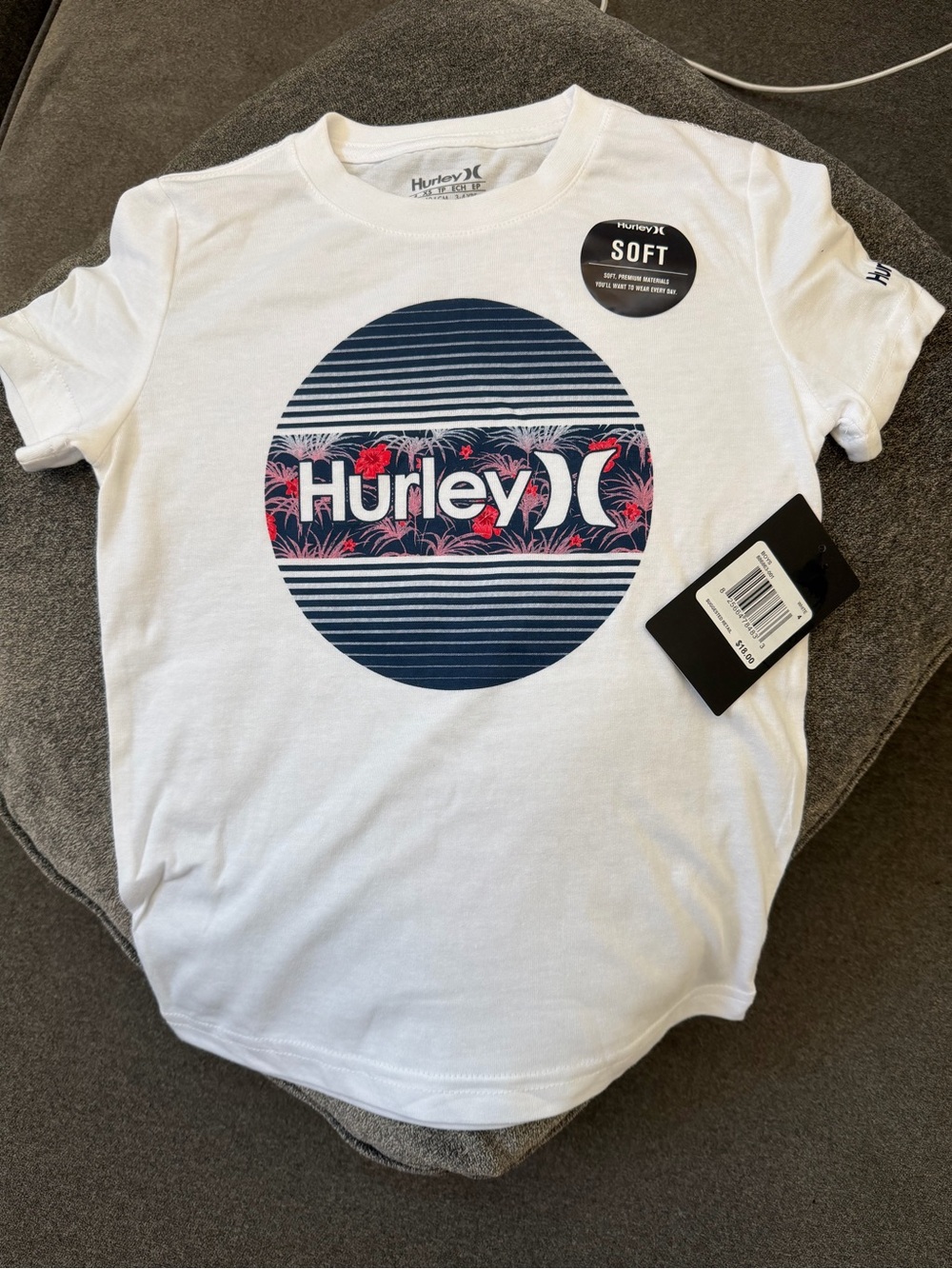 Hurley White Tee with Navy & Pink Graphic